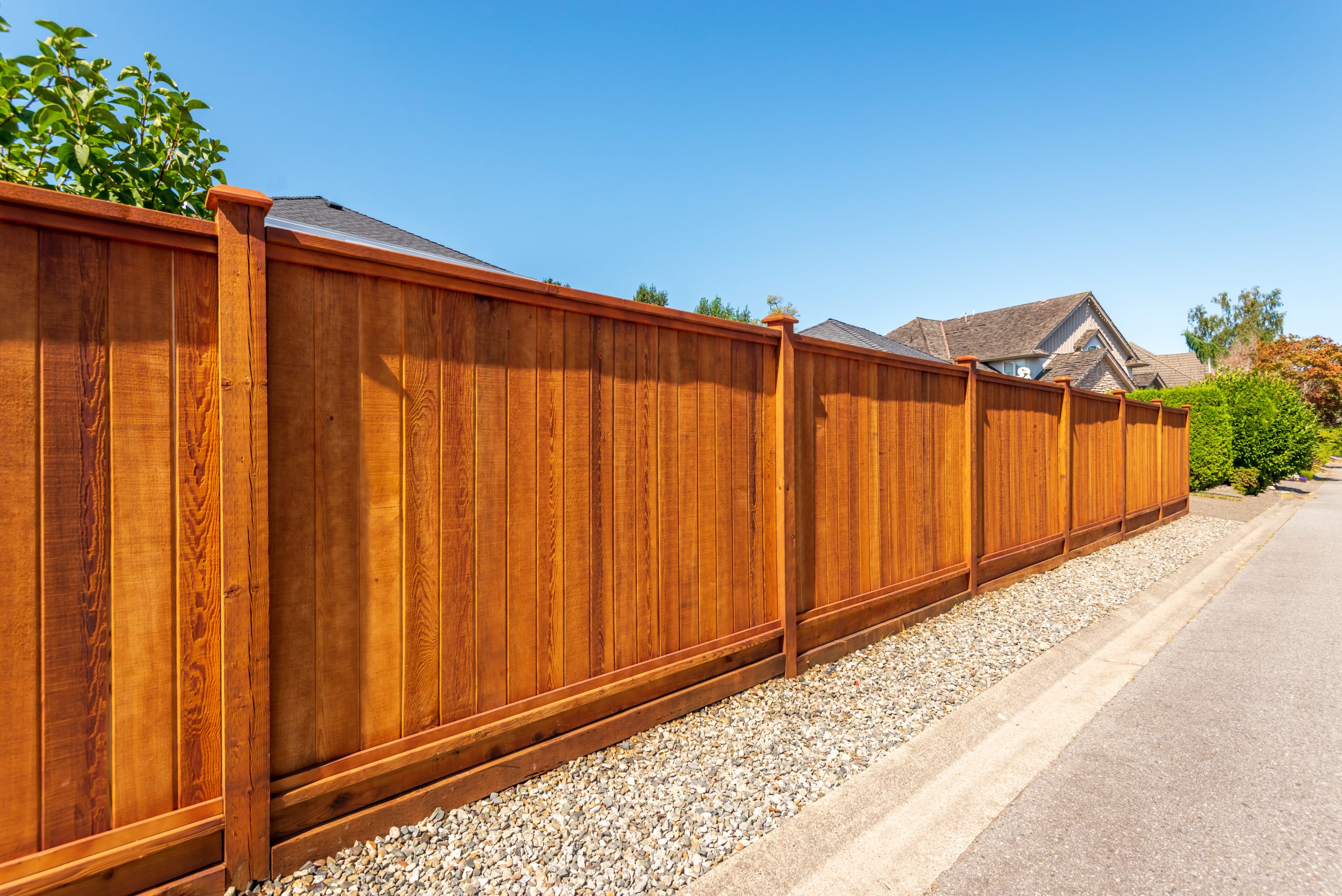 Six-foot cedar privacy fence along a suburban yard, the most common residential fence installation in the Chicago suburbs